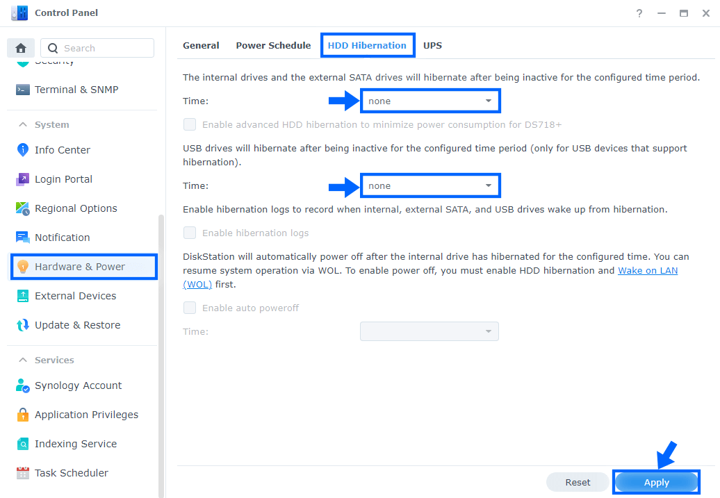 Hibernation HDD Synology Off