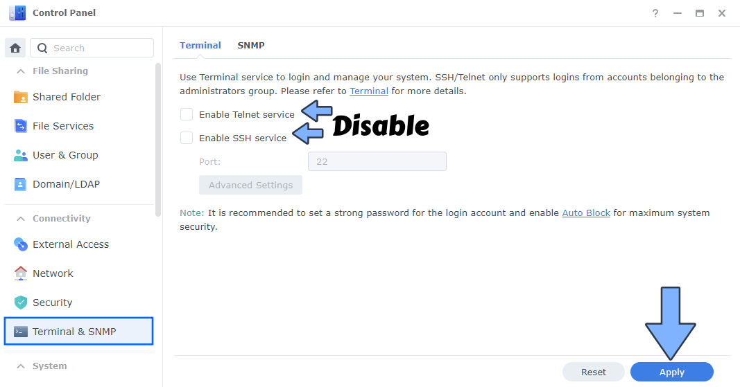 Synology Disable SSH 3