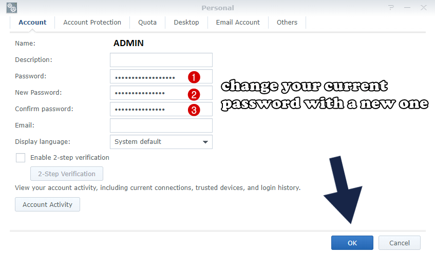 change admin password synology