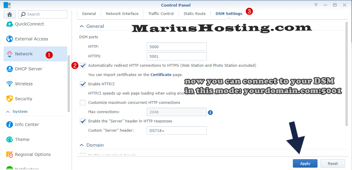 connect dsm synology using your domain name