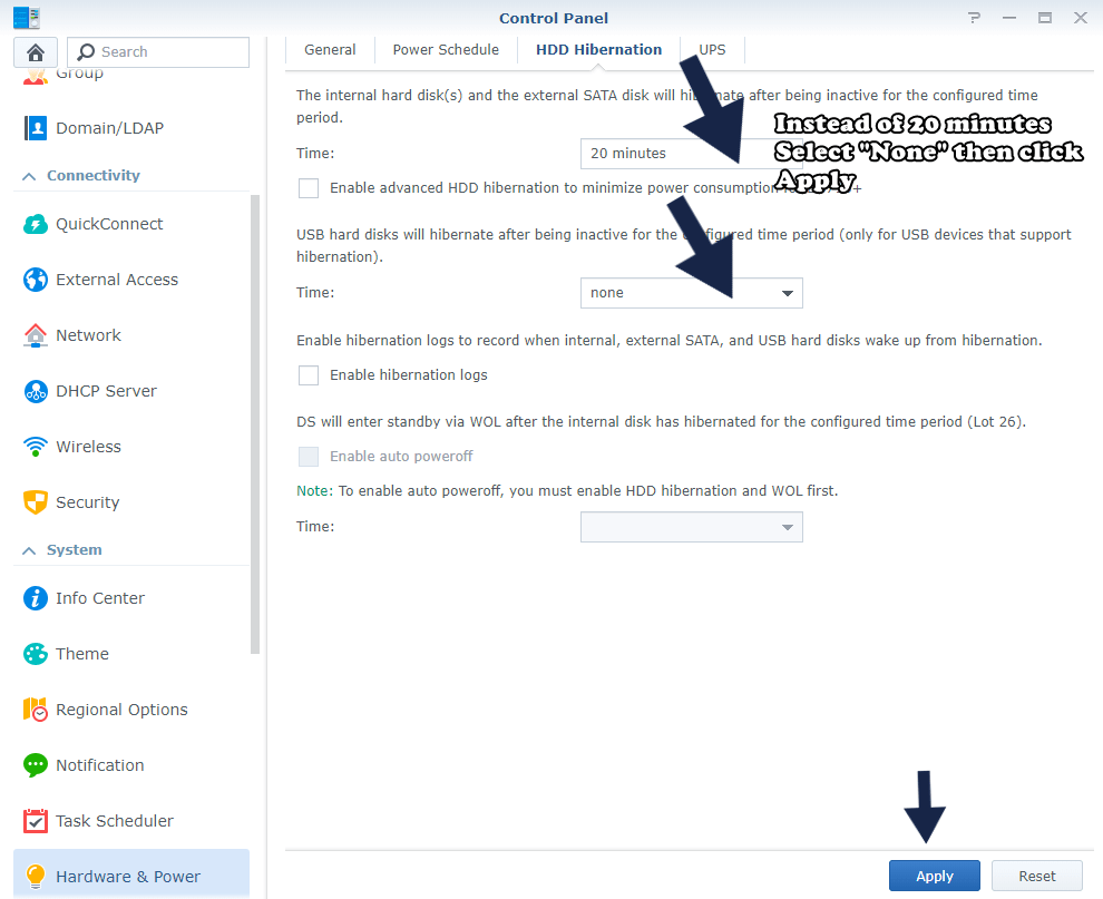 synology hdd ssd hibernation