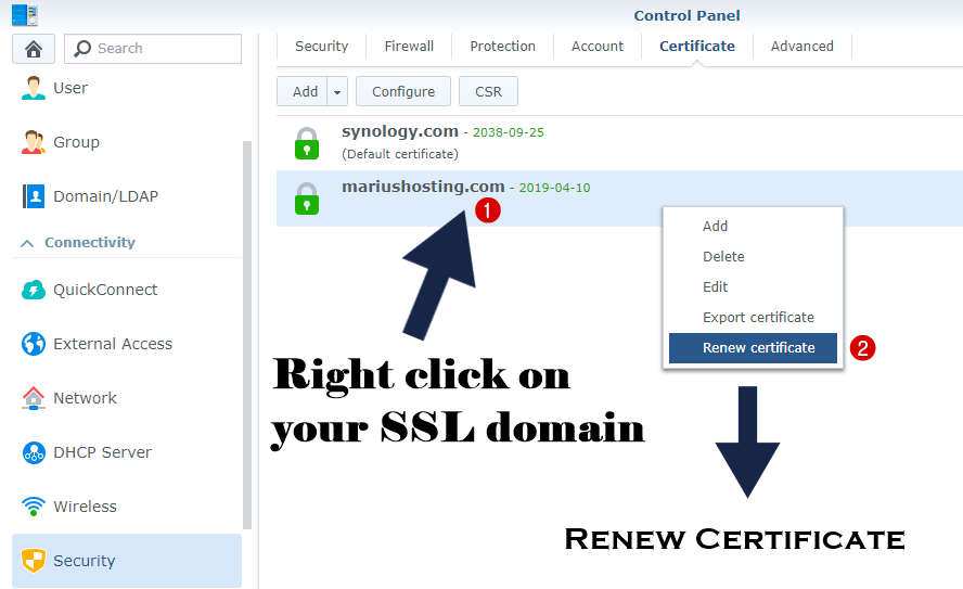 install certificate on synology lets encrypt