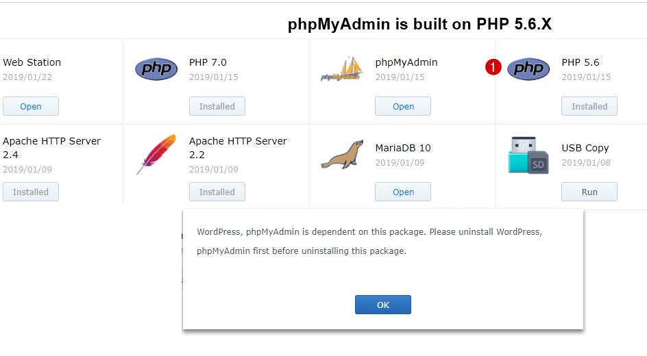 phpMyAdmin dependent on PHP 5.6