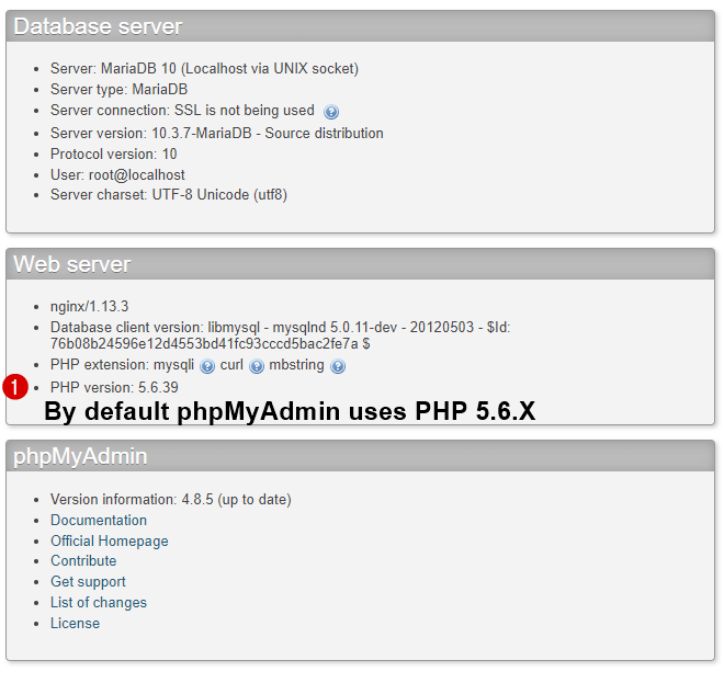 phpmyadmin uses php 5.6