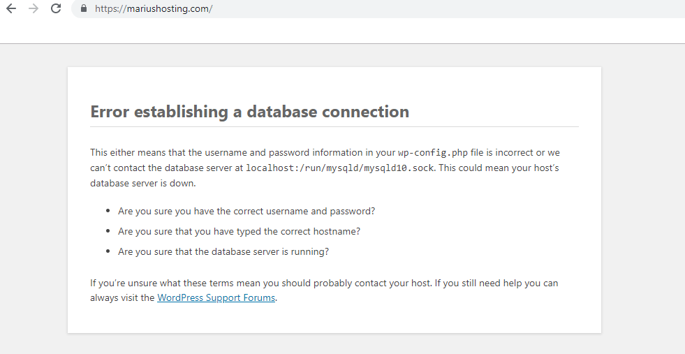 Error establishing database connection