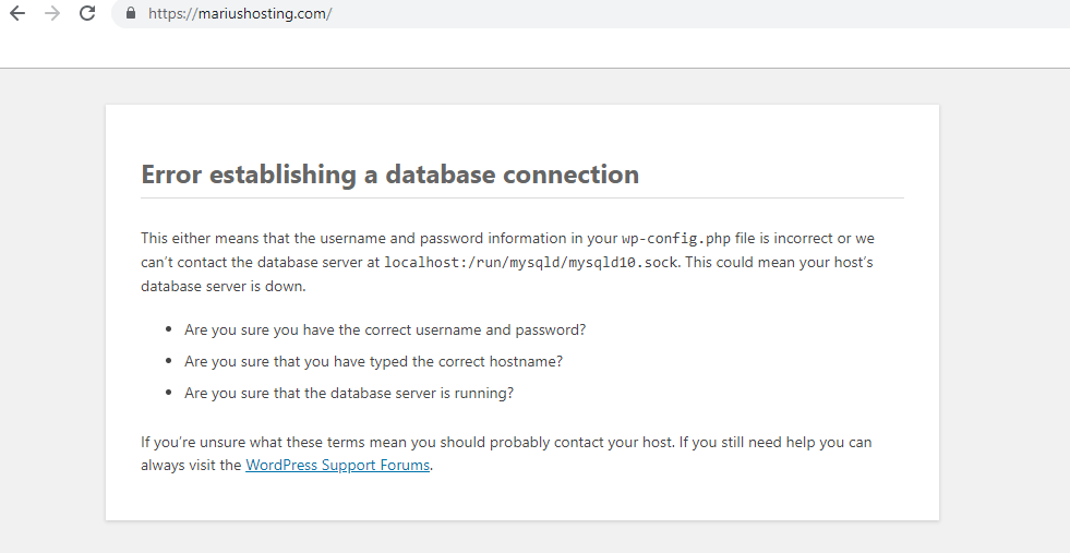 Error Establishing a Database Connection After MariaDB 10 Update on