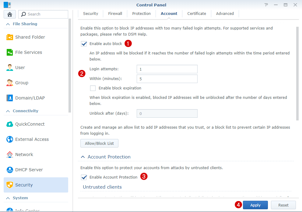 autoblock säkerhet synology