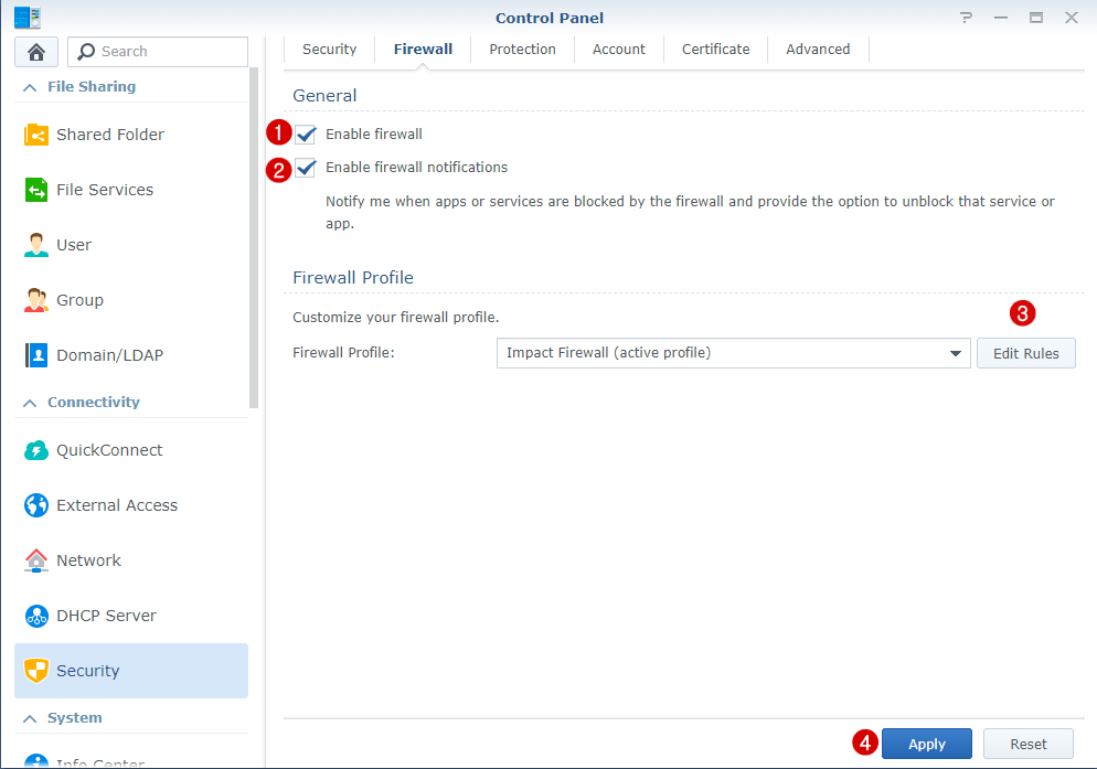 Synology Firewall aktivieren