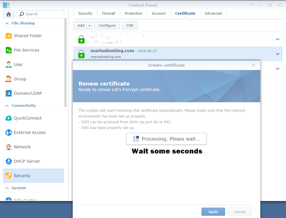 renew https certificate synology step 4
