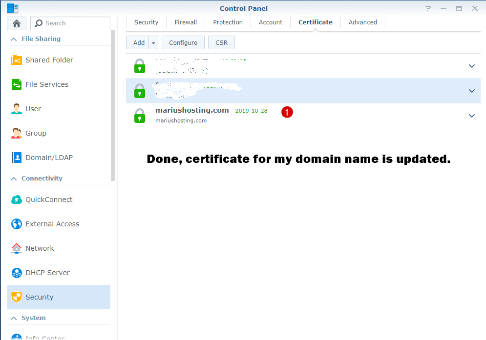 renew https certificate synology step 5