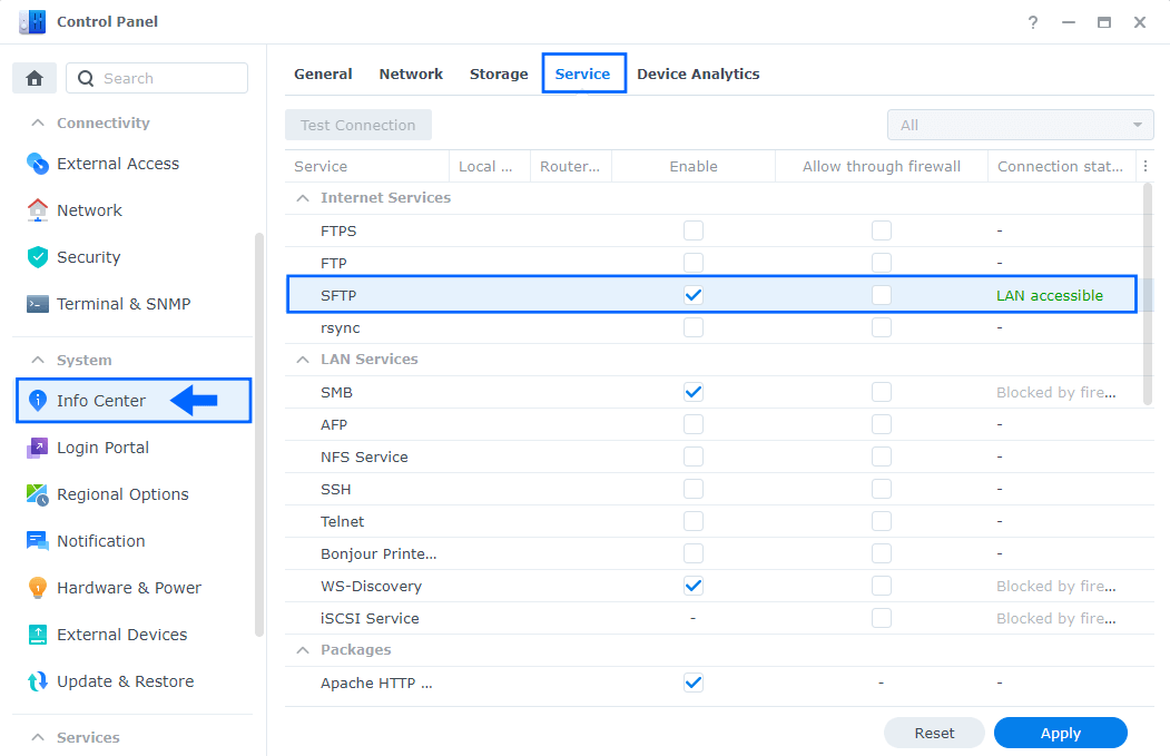 SFTP Synology NAS different ports