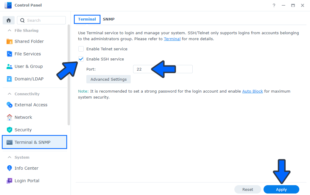 Synology DSM 7 Activate SSH