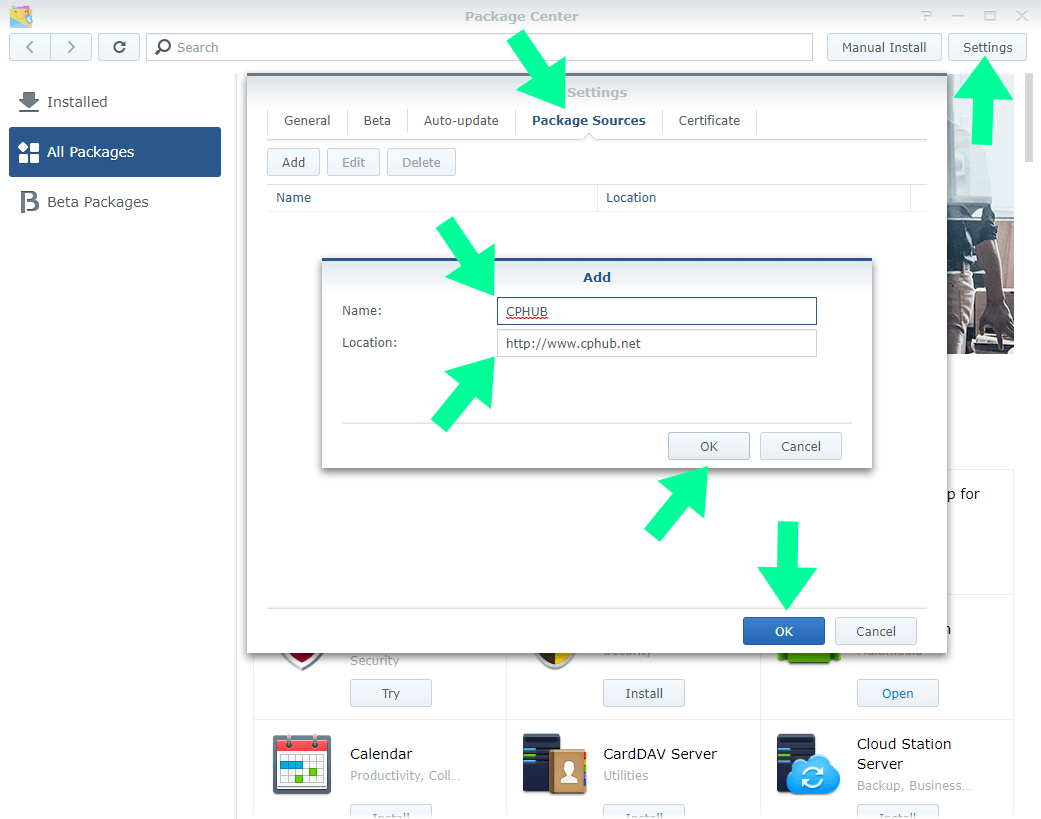 add download source package synology