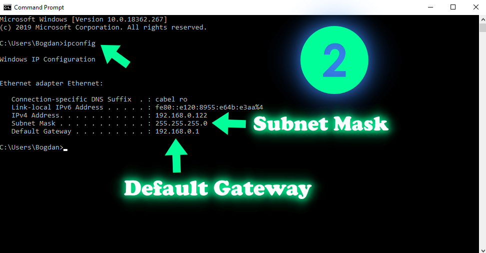 cmd ipconfig default gateway