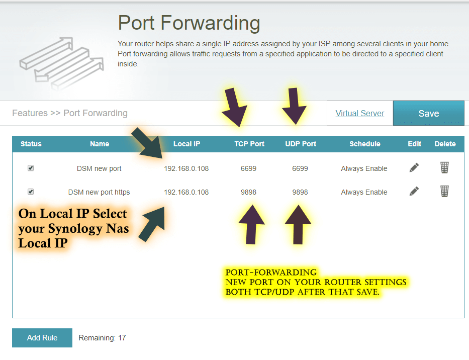 port forwarding new dsm ports synology