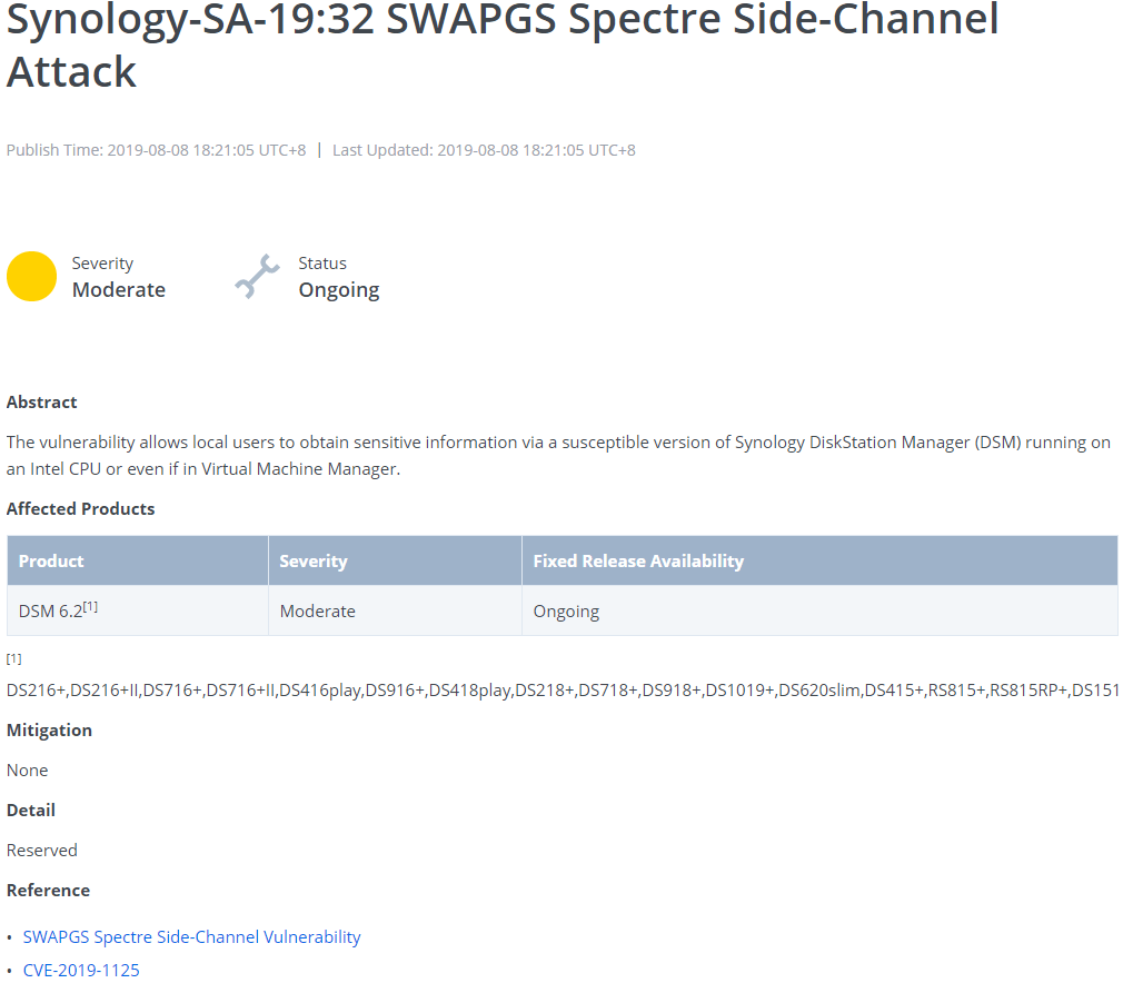 swapgs ongoing synology