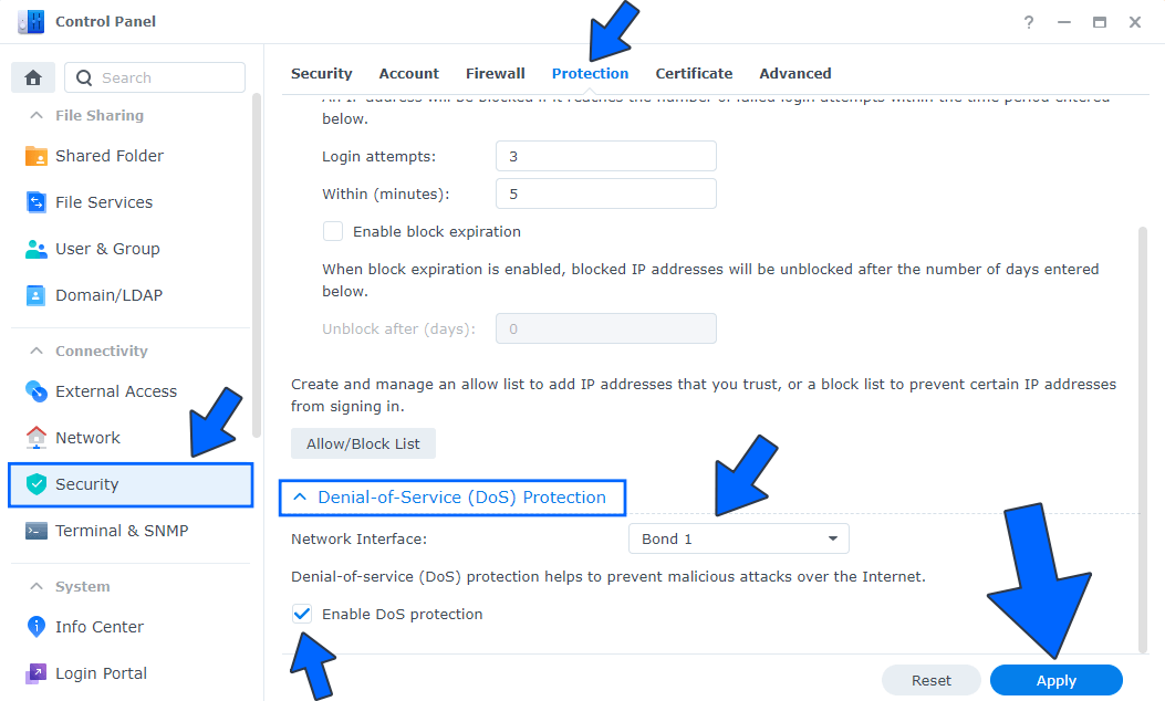 Enable DoS Protection on Synology NAS