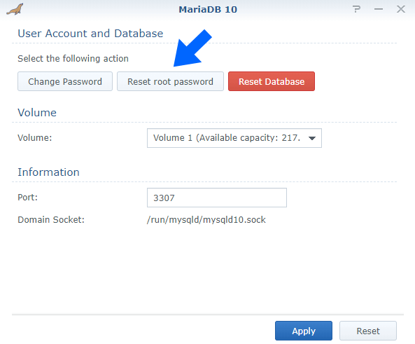 mariadb10 reset root password