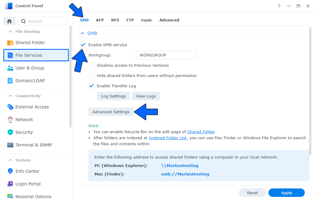 Enable SMB3 Synology NAS Chromebook 1 Local Network