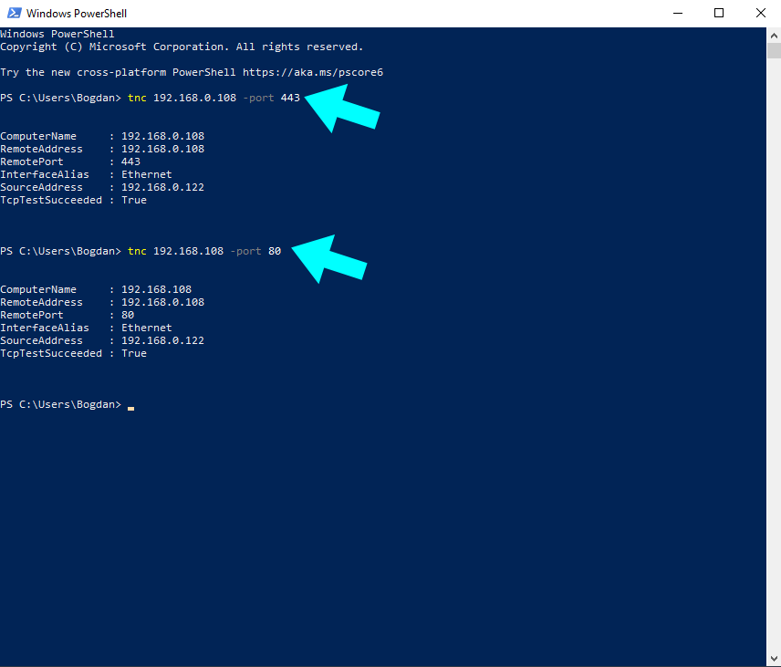 Windows powershell Synology NAS port test