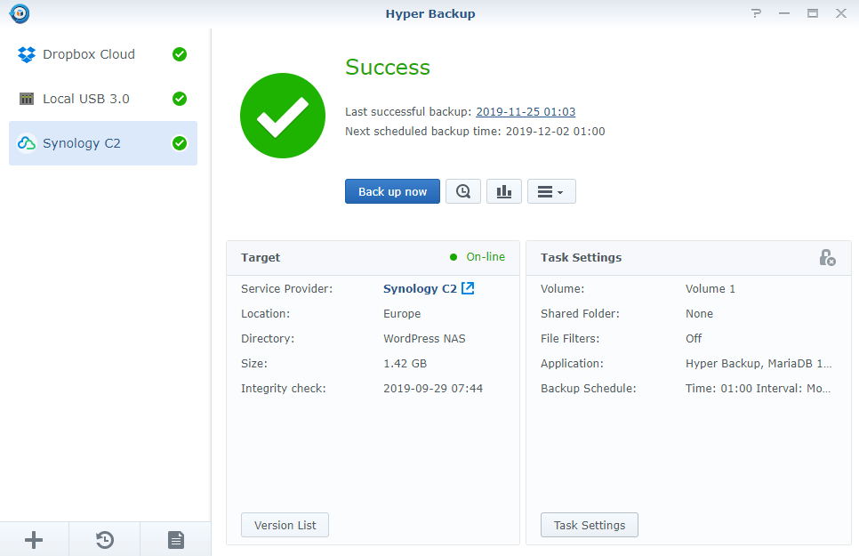 Synology Backup WordPress Hyper Backup