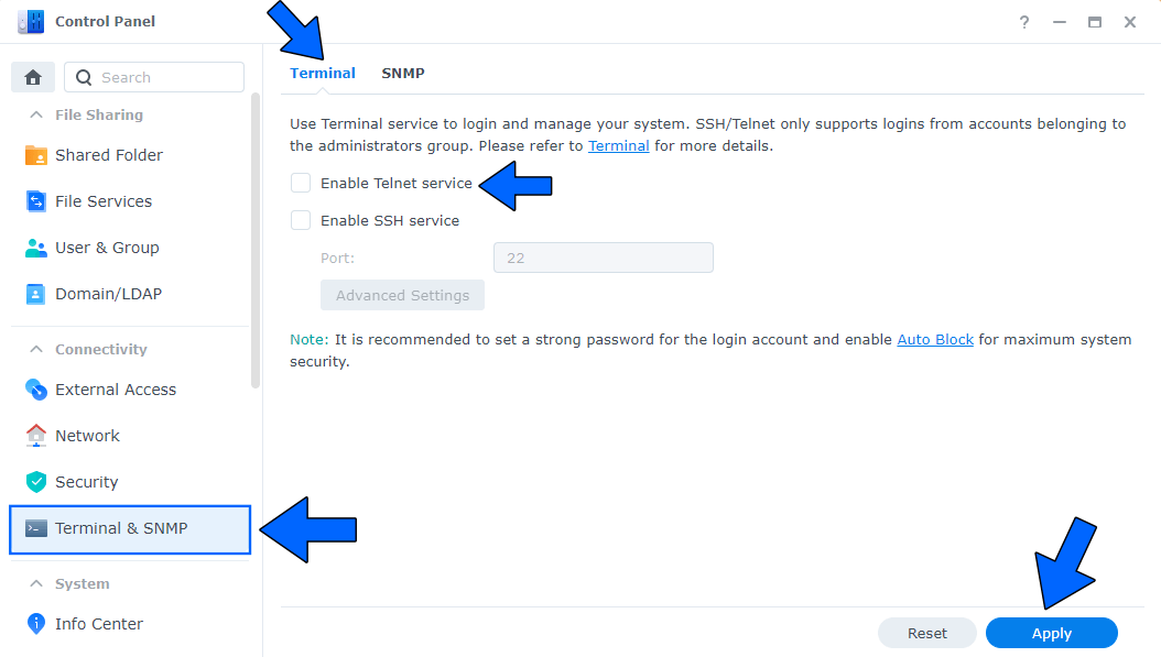 Synology Disable Telnet Service 1