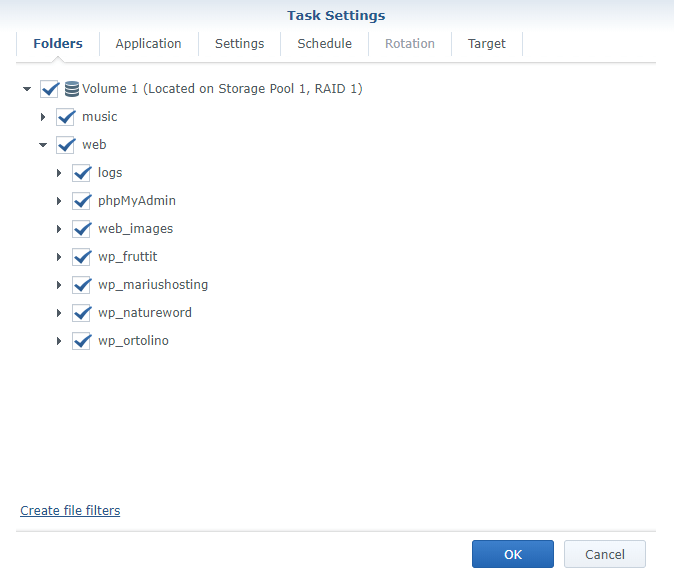 Synology Files and folder backup WordPress