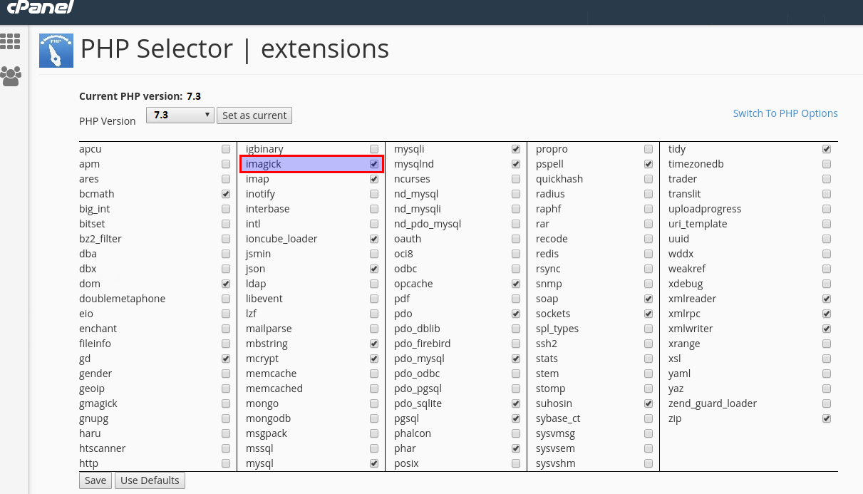 cpanel enable imagick