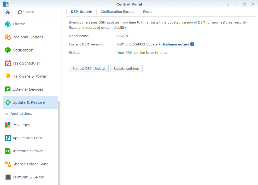 synology DSM Version 6.2.2-24922-4 correctly installed