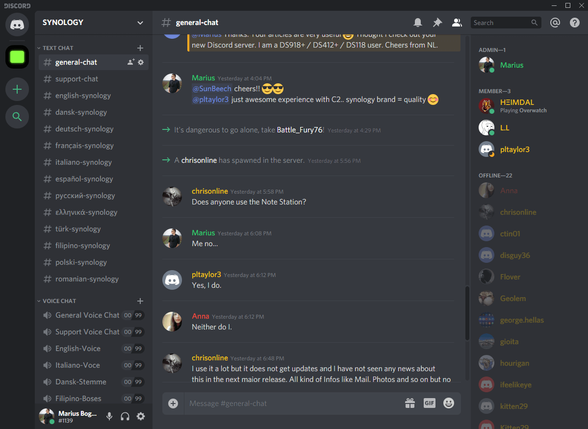 Synology First International Discord Server Marius Hosting