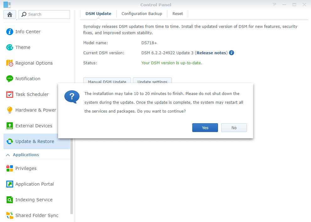 system restart synology DSM Version 6.2.2-24922-4