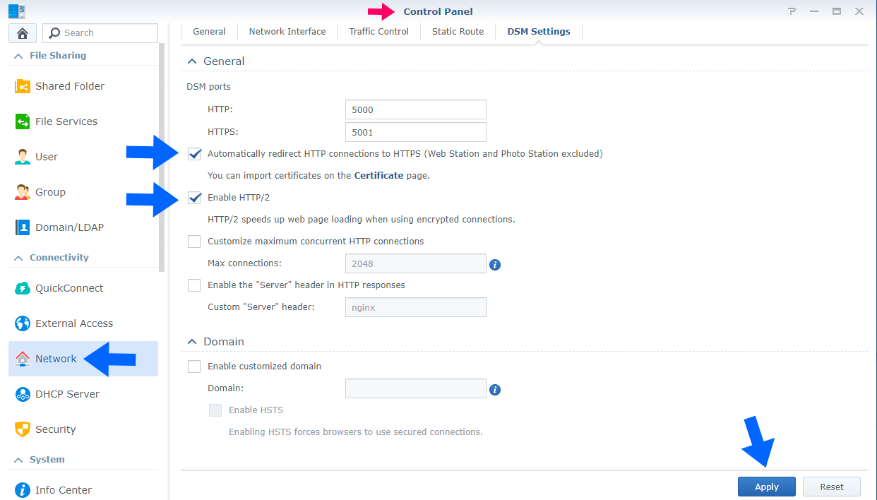 1 Synology Enable HTTPS redirect 5000 to 5001