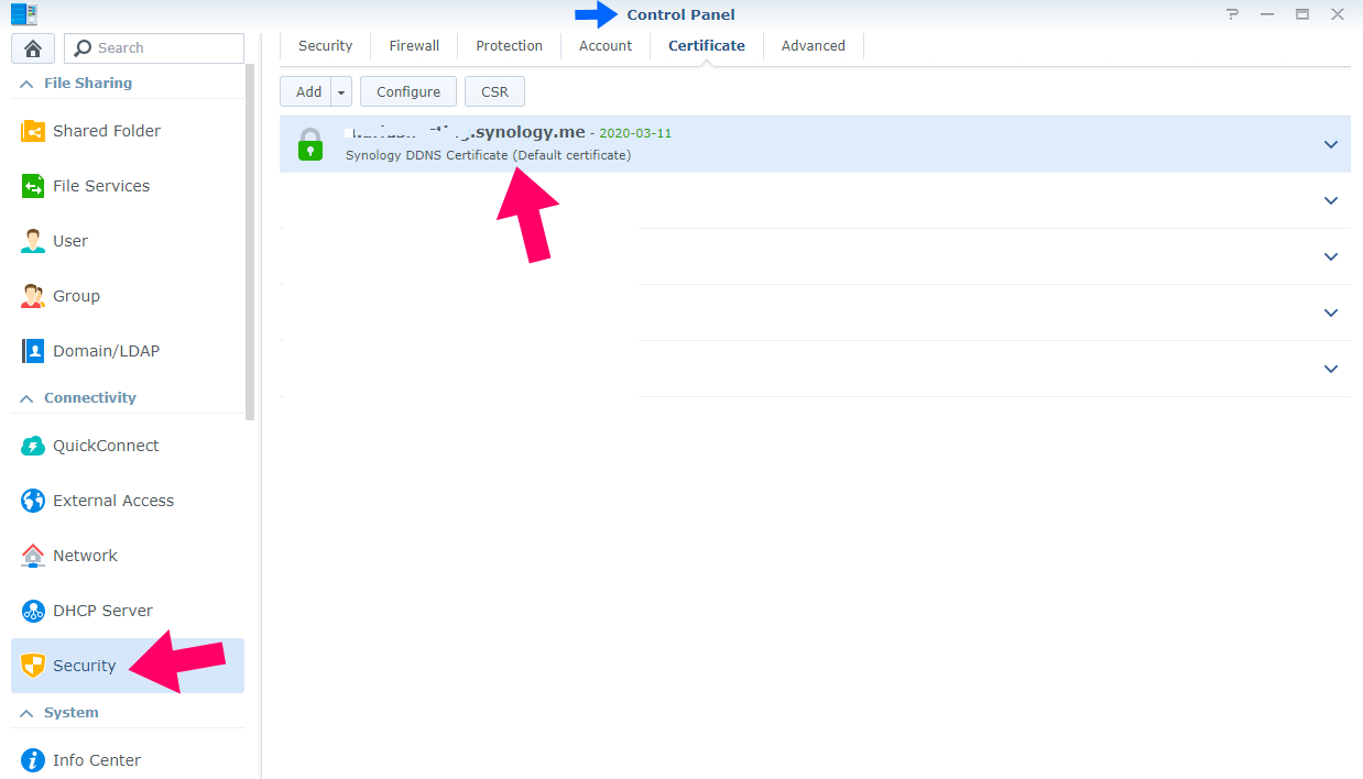 5 Synology Enable HTTPS default certificate