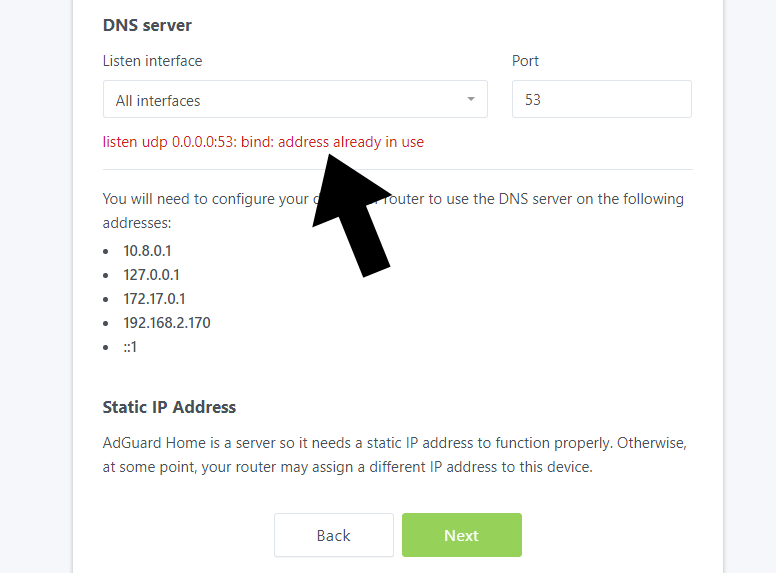 port 53 DNS Adguard already in use