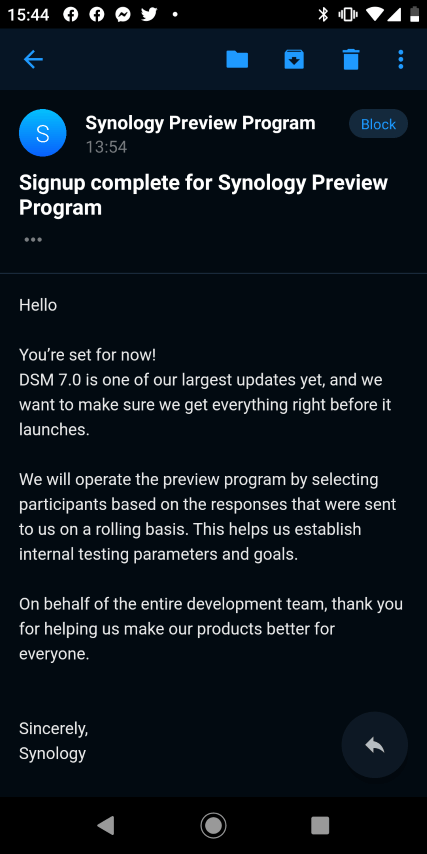 registration dsm 7.0 beta synology confirmation email