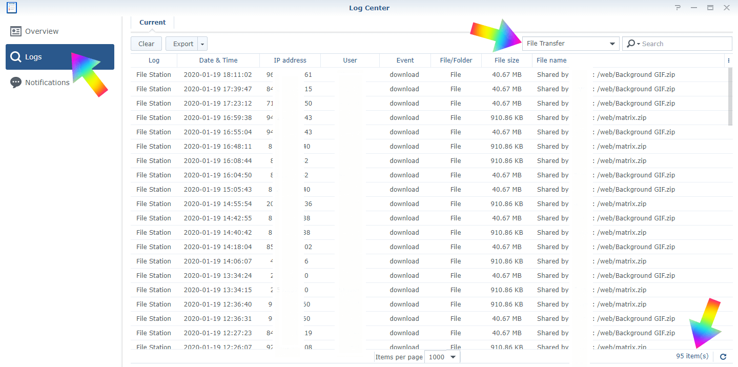 Shared logs Synology 3