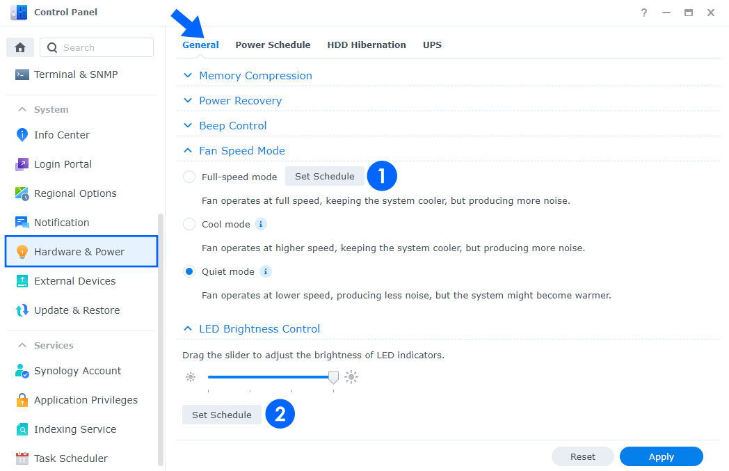 Synology Fan Speed on Schedule