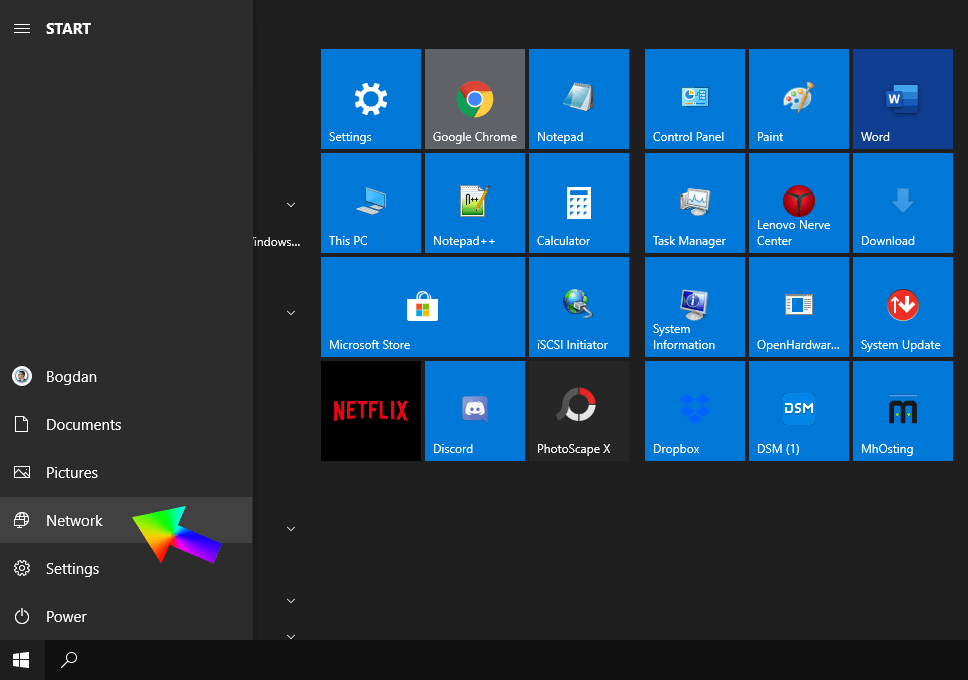 network icon windows 10 menu 3