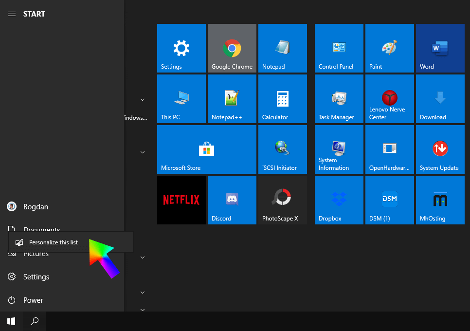 network icon windows 10 menu