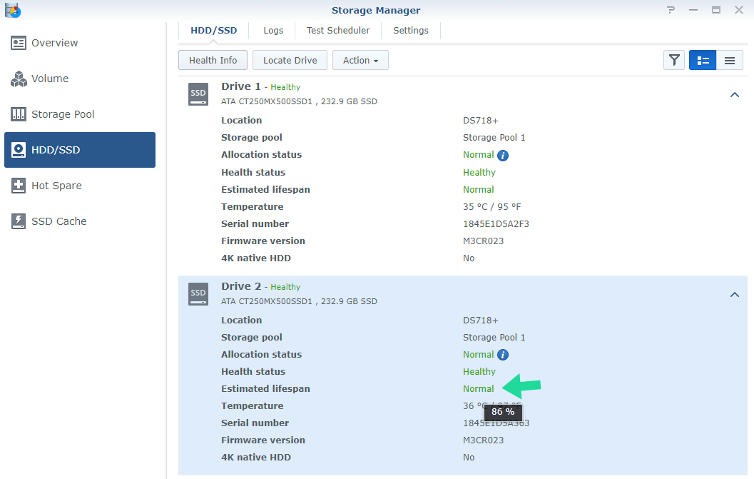 new lifespan synology ssd disks