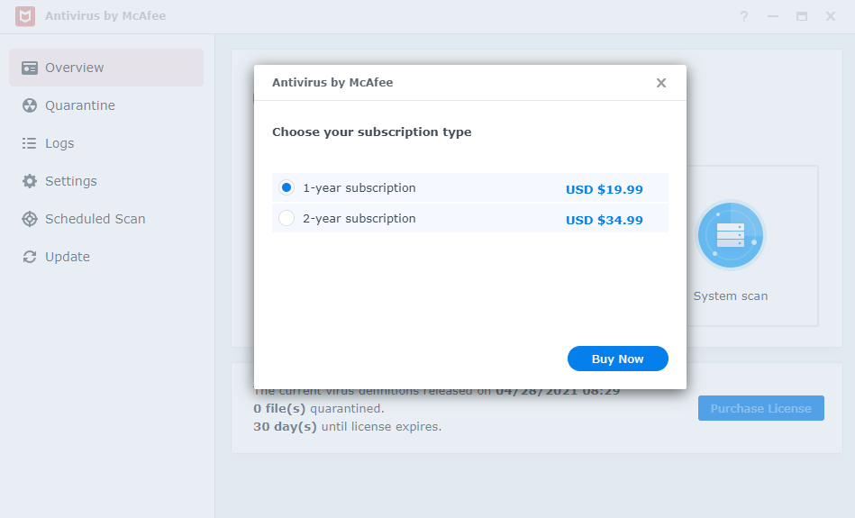 Mcafee Antivirus Paid Subscription 1 or 2 year Synology NAS DSM 7.png