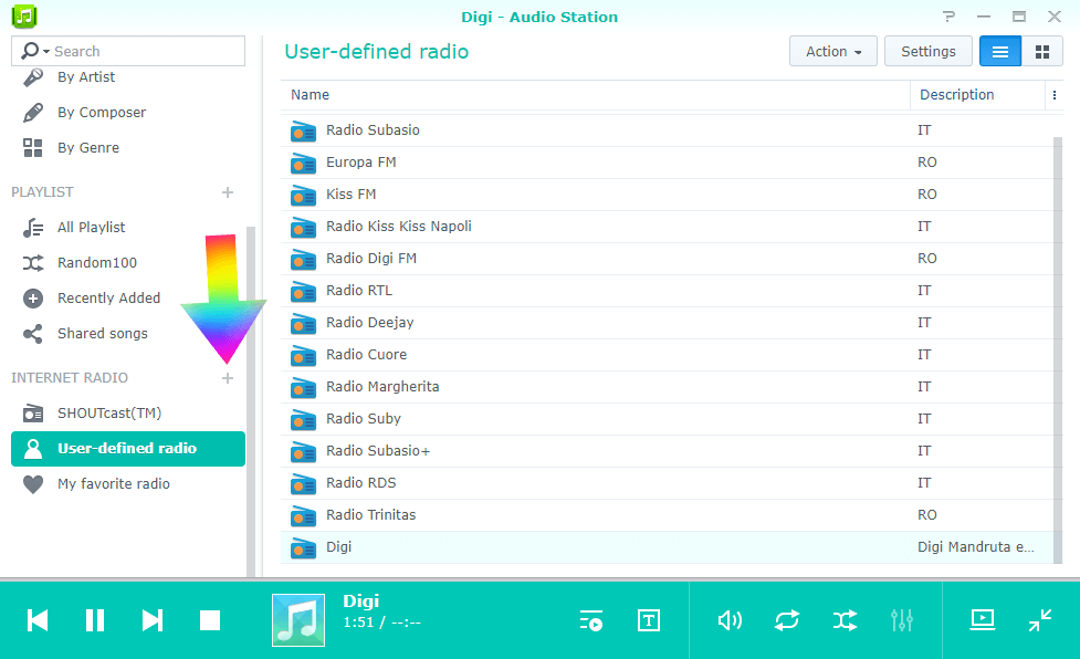 add internet radio station on Synology NAS