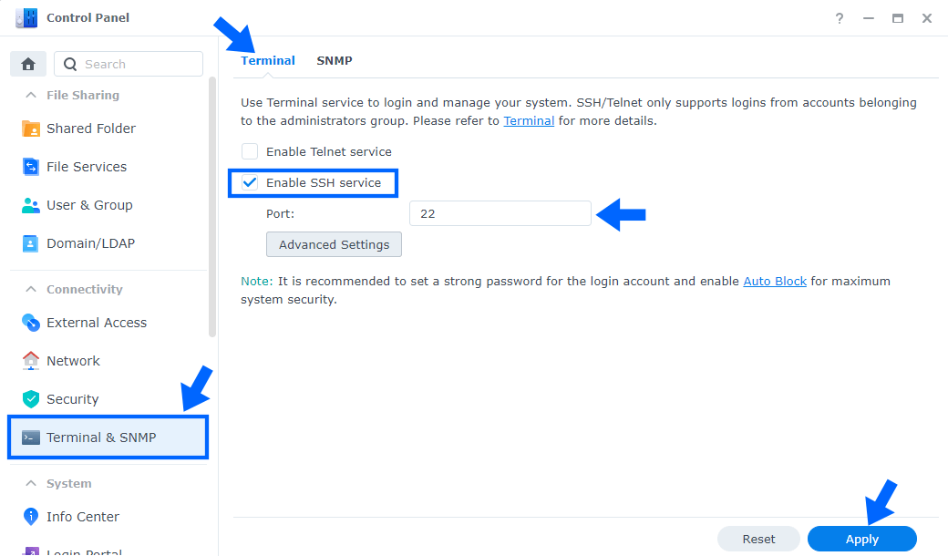 NAS: Enable SCP and password-less SSH login