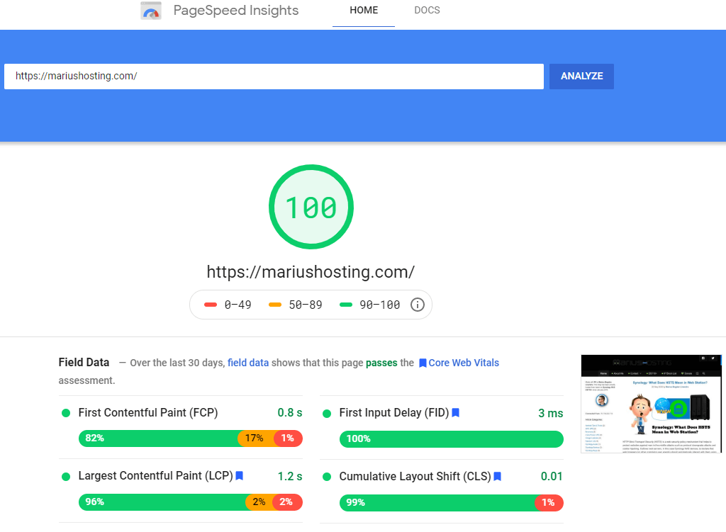 PageSpeed Insights speed test