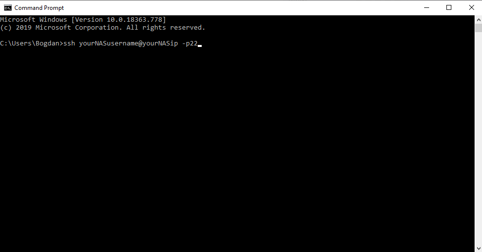 Windows 10 CMD SSH Synology NAS port 22