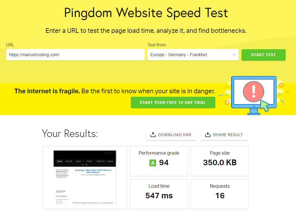 pingdom speed test