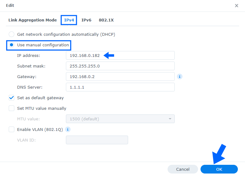 2 Synology NAS DHCP Manual Configuration