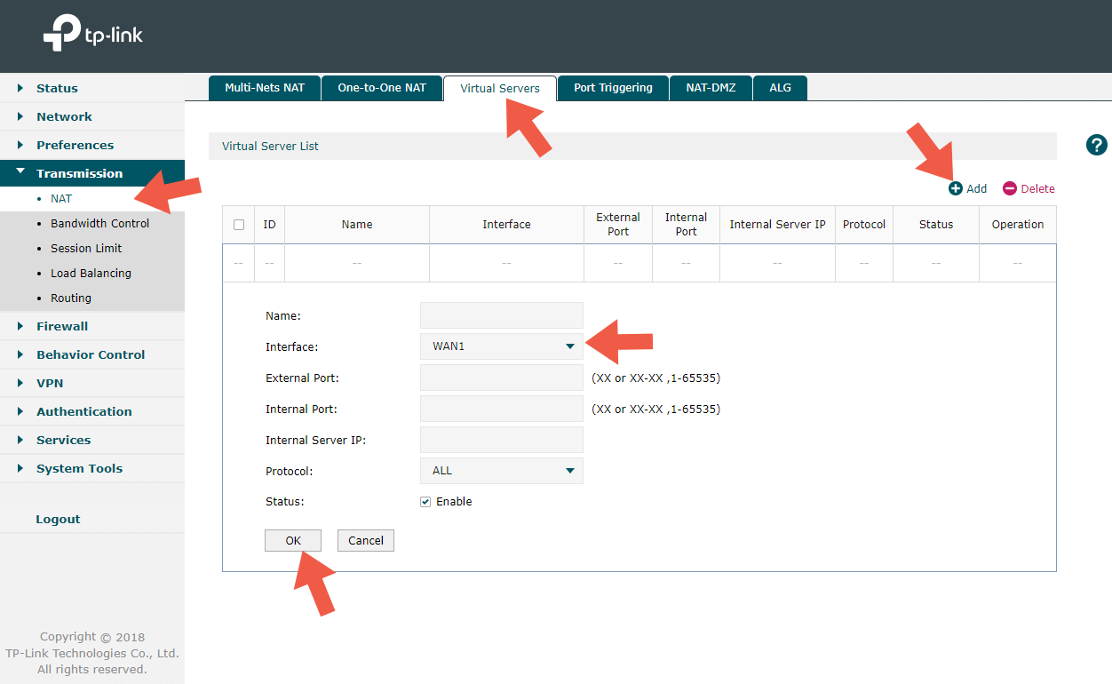 TL-R600VPN SafeStream Gigabit Multi-WAN Port Forwarding