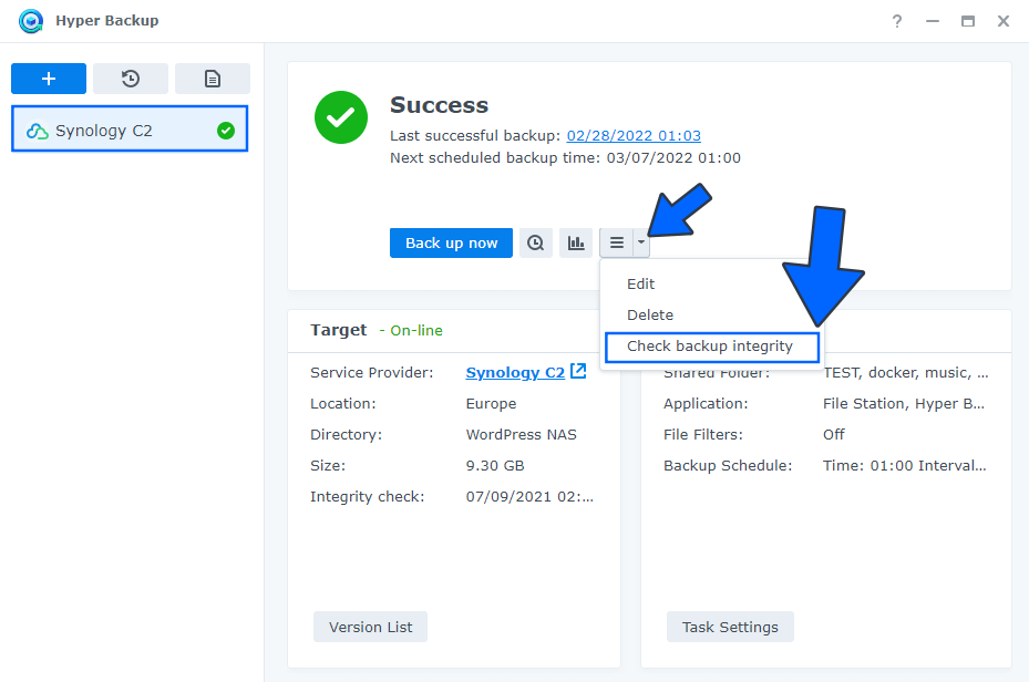 Synology Hyper Backup Integrity 1