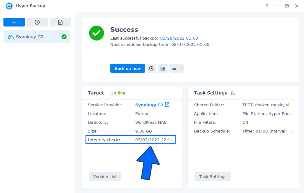 Synology Hyper Backup Integrity 3